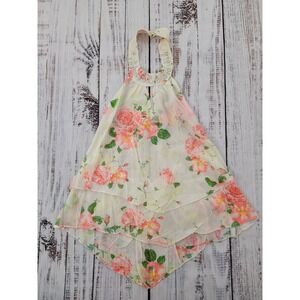 Colors Brand Floral Print Rhinestone Embellished Tiered Hem Halter Blouse Size L